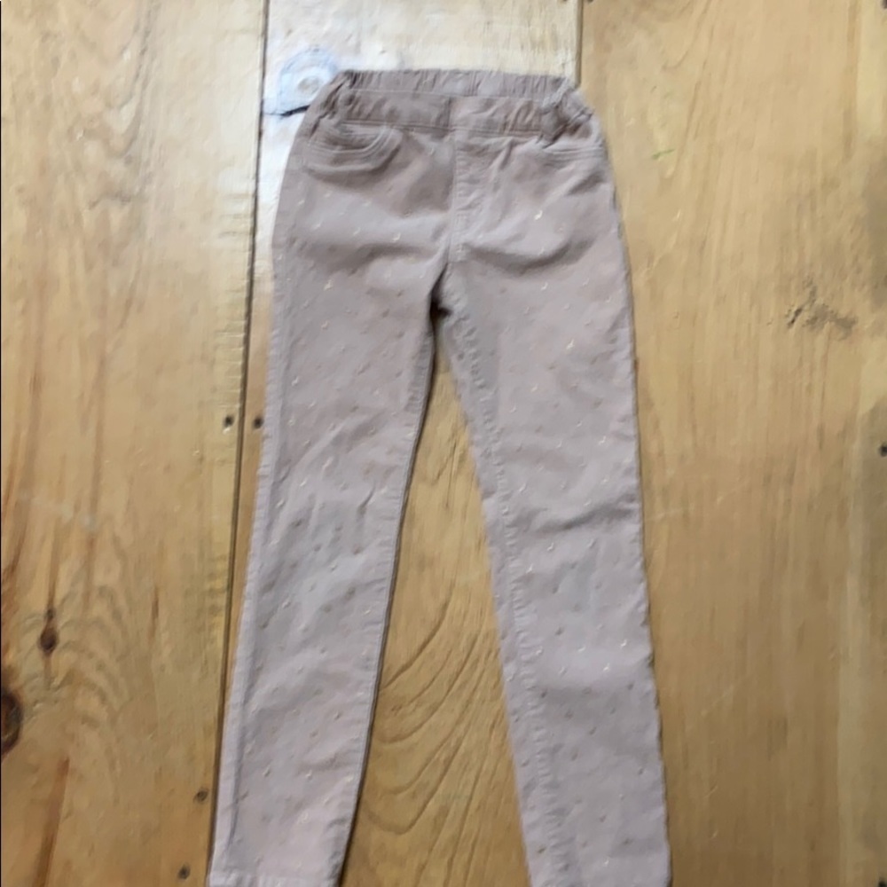 H&M Girls 7-8Y, tan/pink cords with gold hearts